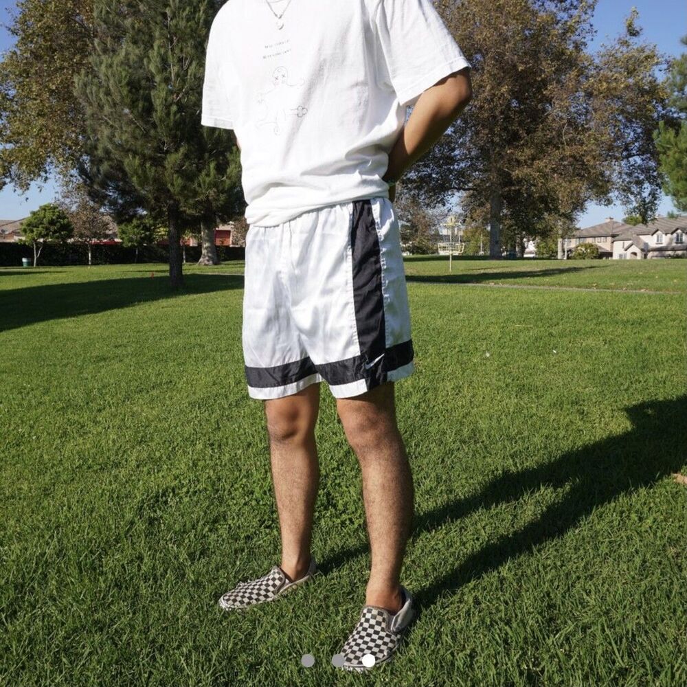Nike 90s Super Rare Vintage America Satin Nylon Soccer Shorts White Black Med